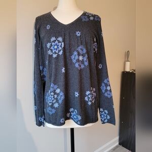 Kirra Floral Long Sleeve Top in Gray and Blue